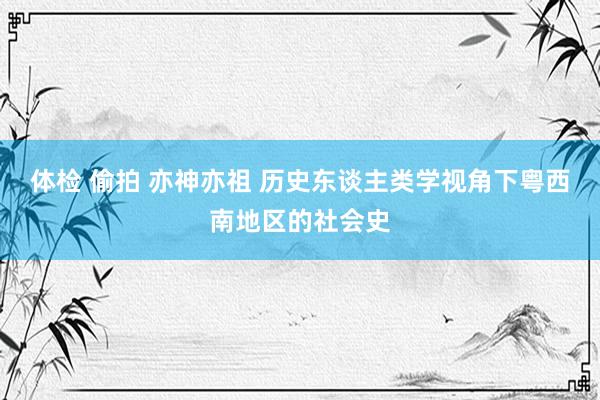 体检 偷拍 亦神亦祖 历史东谈主类学视角下粤西南地区的社会史